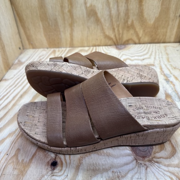 Kork-Ease Shoes - Kork-Ease Brown Leather Platform Sandals Size 8 Cork Wedge Slip-On Comfort Shoe